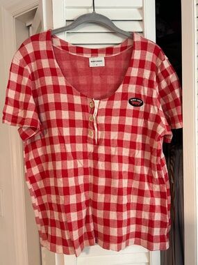 Bobo Choses Red & White Gingham Scoop-Neck Button Top
